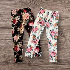 SHEIN Kids Floral size 6 Leggings - Black and Cream white